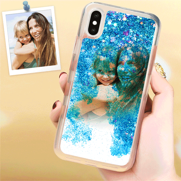 iPhone X/Xs Custom Quicksand Photo Protective Phone Case Soft Shell - Blue - soufeelus