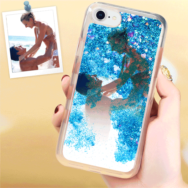 iPhone 5/Se Custom Quicksand Photo Protective Phone Case Soft Shell - Blue - soufeelus
