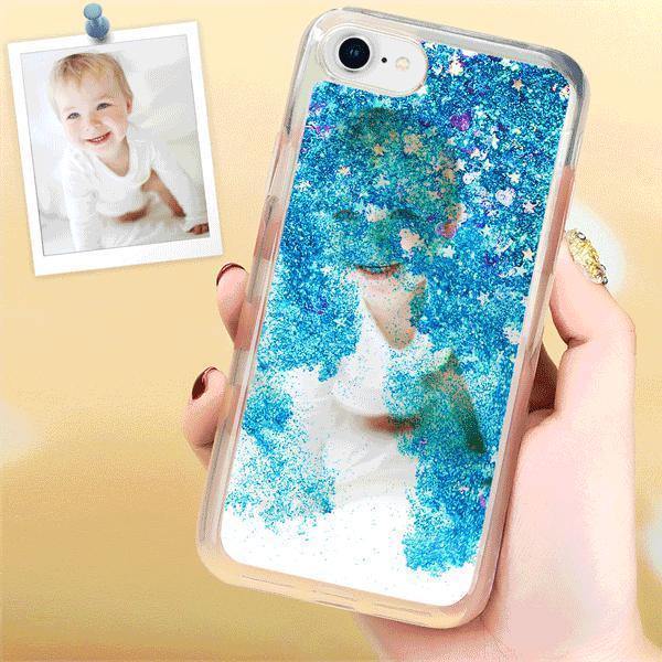 iPhone 6/6s Custom Quicksand Photo Protective Phone Case Soft Shell - Blue - soufeelus