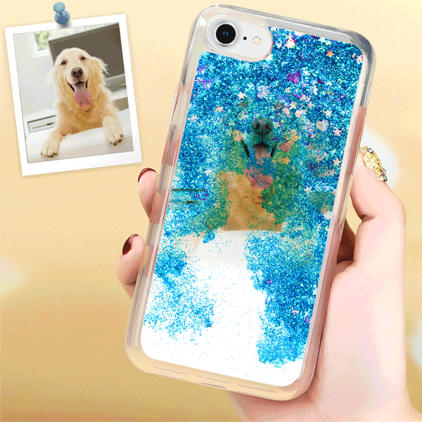 iPhone Xr Custom Quicksand Photo Protective Phone Case Soft Shell - Blue - soufeelus