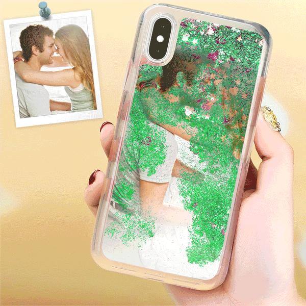 iPhone Xs Max Custom Quicksand Photo Protective Phone Case Soft Shell - Green - soufeelus