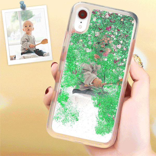 iPhone 7/8 Custom Quicksand Photo Protective Phone Case Soft Shell - Green - soufeelus