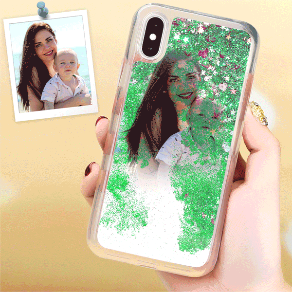 iPhone Xs Max Custom Quicksand Photo Protective Phone Case Soft Shell - Green - soufeelus