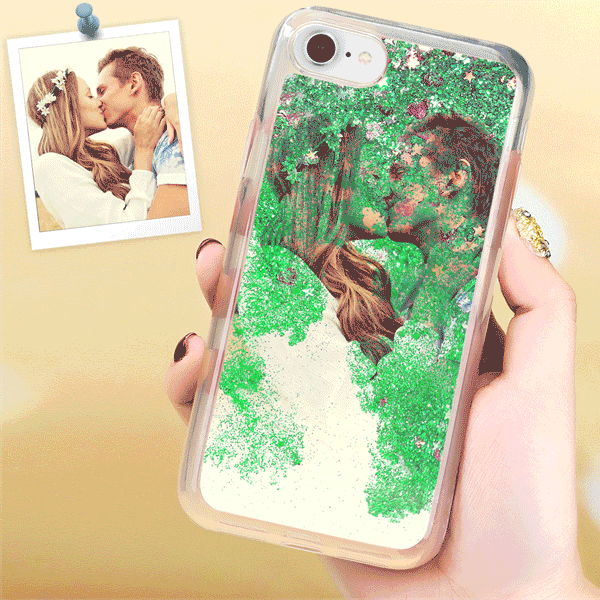 iPhone Xs Max Custom Quicksand Photo Protective Phone Case Soft Shell - Green - soufeelus