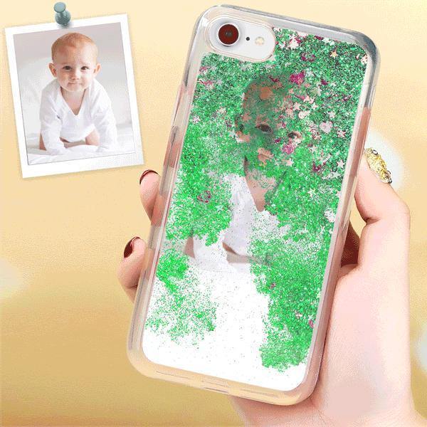 iPhone X/Xs Custom Quicksand Photo Protective Phone Case Soft Shell - Green - soufeelus