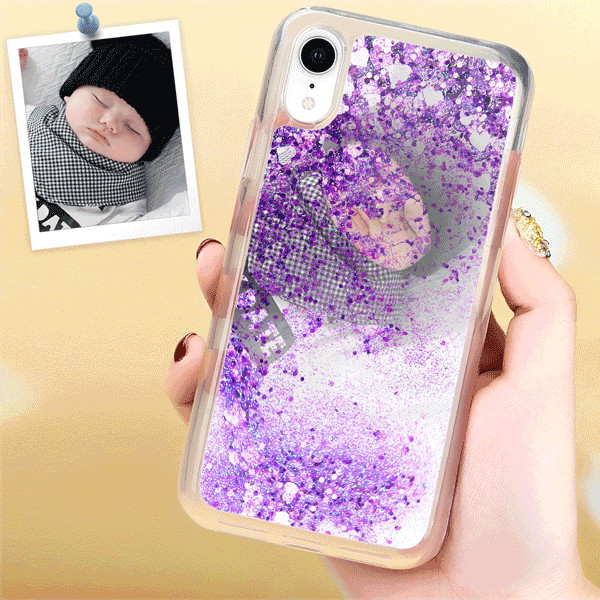 iPhone Xr Custom Quicksand Photo Protective Phone Case Soft Shell - Purple - soufeelus