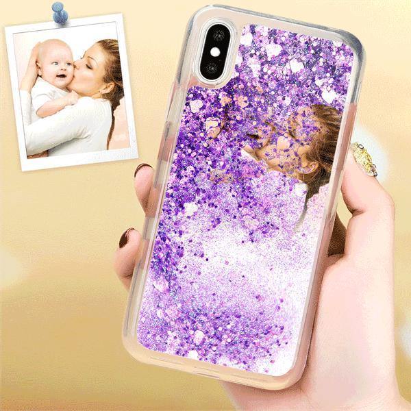 iPhone Xs Max Custom Quicksand Photo Protective Phone Case Soft Shell - Purple - soufeelus
