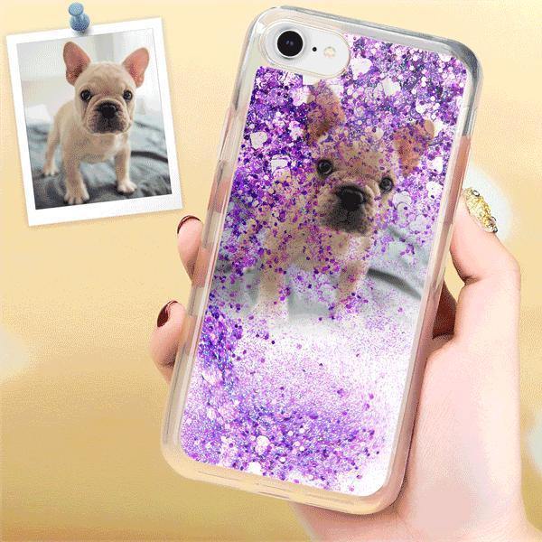 iPhone Xs Max Custom Quicksand Photo Protective Phone Case Soft Shell - Purple - soufeelus