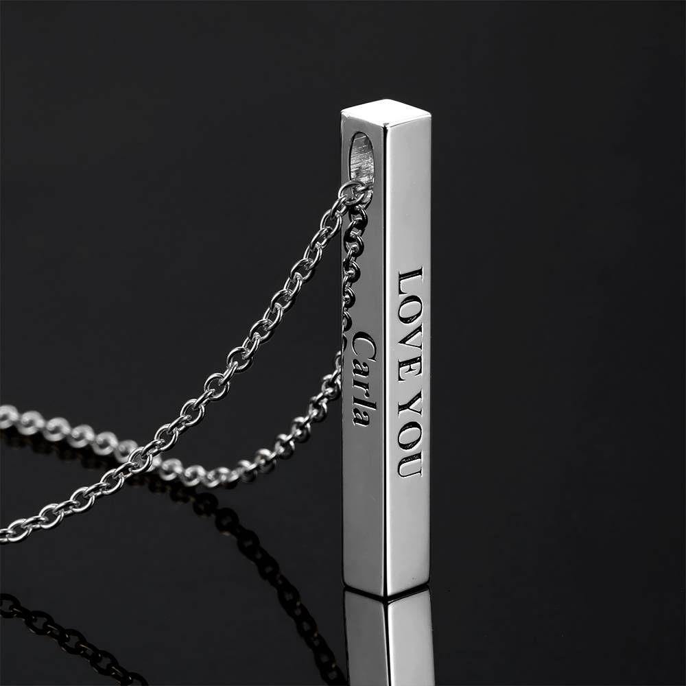 3D Engraving Bar Necklace, 4 Sided Vertical Name Necklace Silver - soufeelus