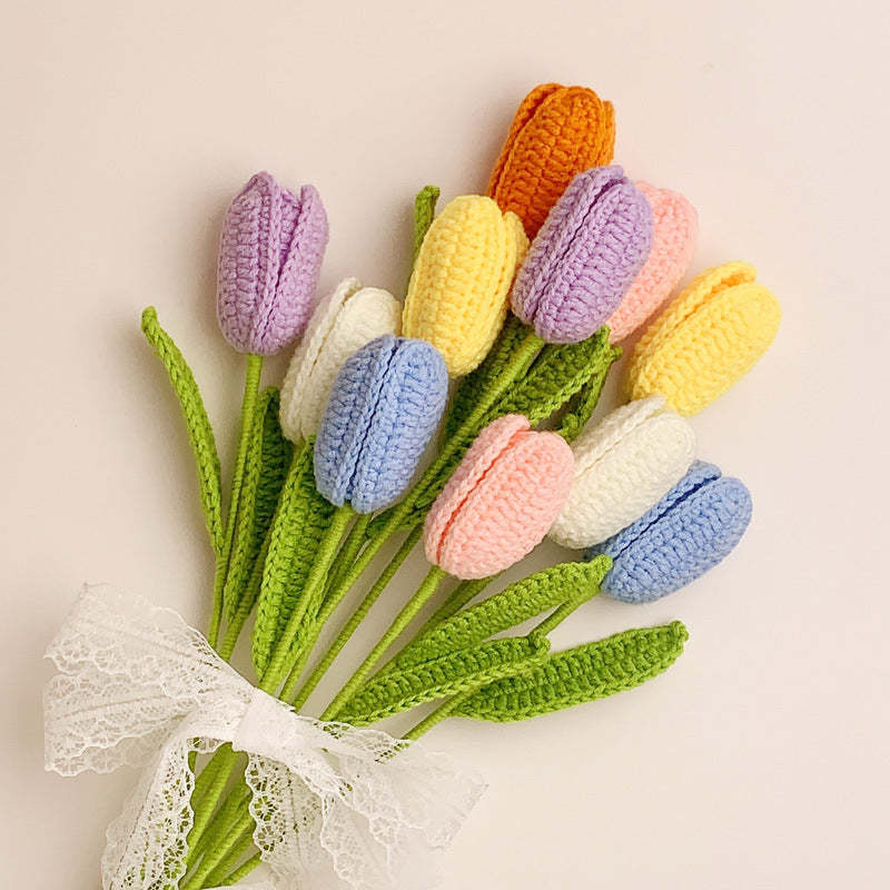 Tulip Crochet Flower Handmade Knitted Flower Gift for Lover - soufeelus