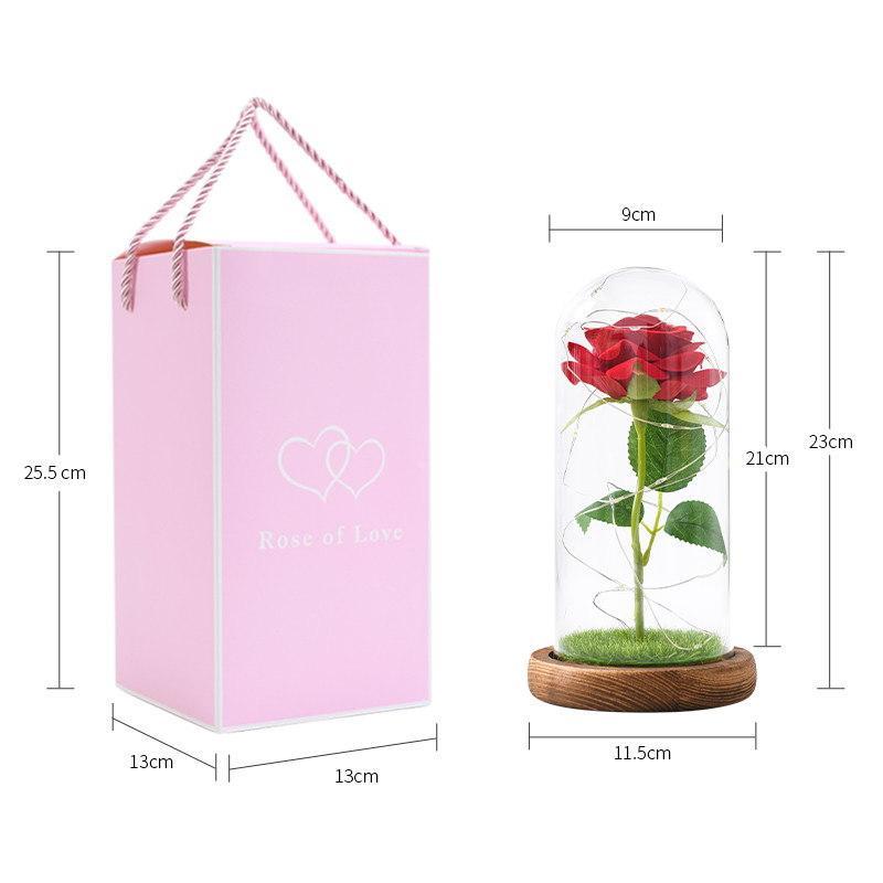 Romantic Simulation Eternal Rose Flower Glass Cover LED Micro Landscape Gifts for lover at Christmas, Anniversary and Valentine's Day
