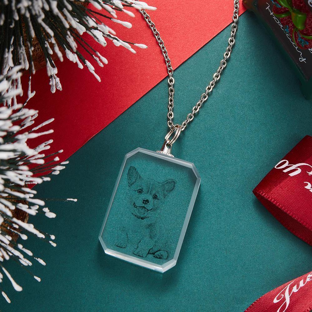 Crystal Photo Necklace Laser Etched Crystal Necklace Silver Color Chain Gifts Ideas Cute Pet - soufeelus