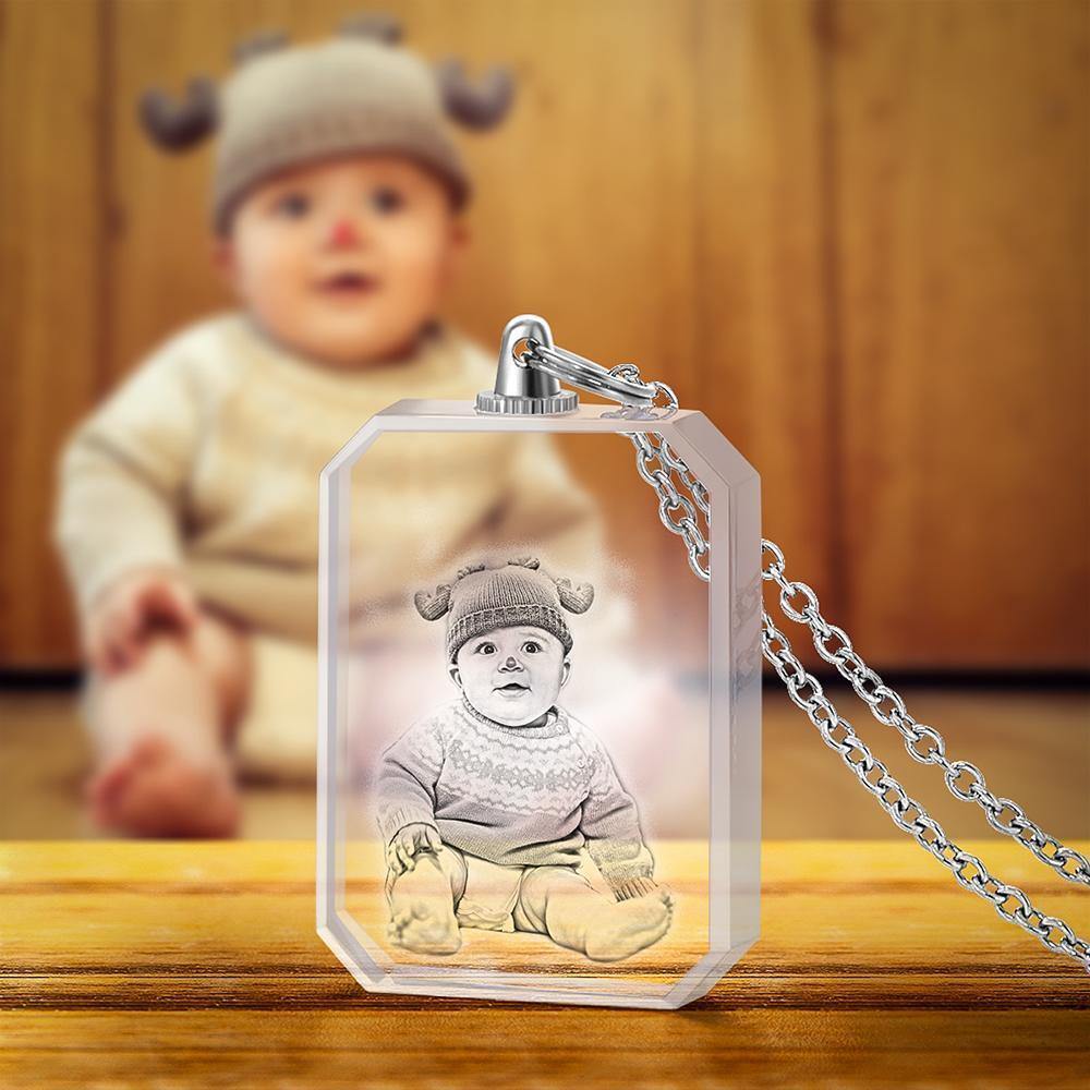 Photo Necklace Laser Engraved Photo Crystal Necklace Silver Color Chain Gifts Ideas Baby Picture Memorial Gifts - soufeelus