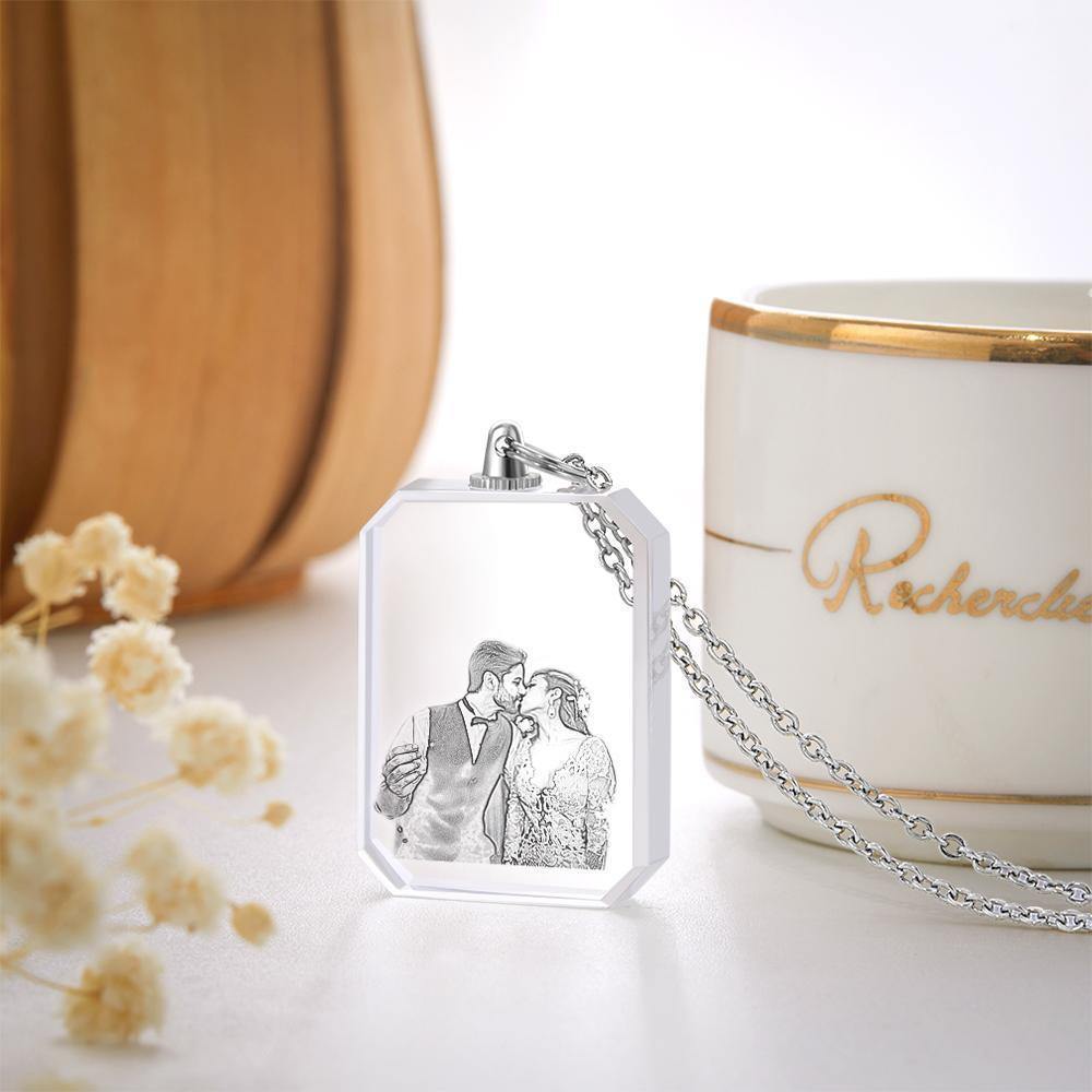 Photo Necklace Laser Engraved Photo Crystal Necklace Silver Color Chain Gifts Ideas Gifts Aniversary Day - soufeelus