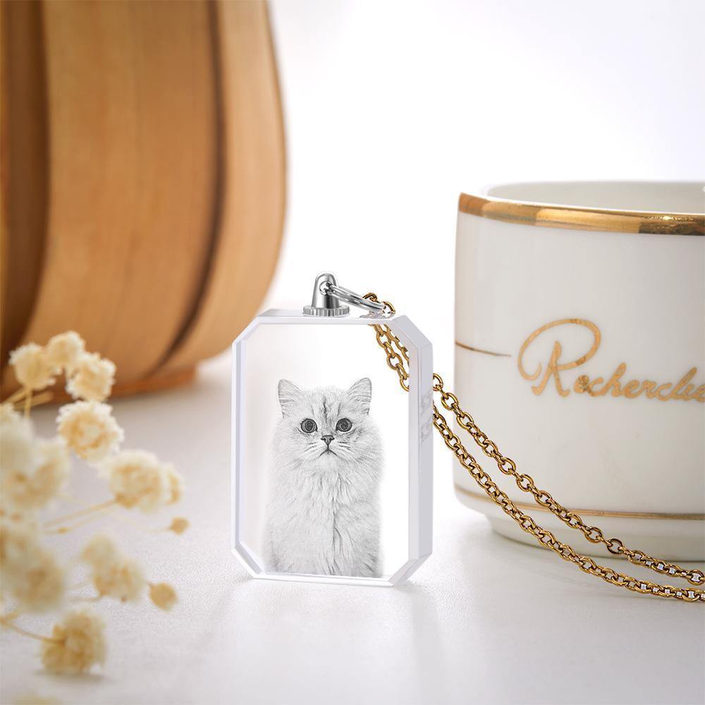 Crystal Photo Necklace Laser Engraved Photo Crystal Necklace Golden Color Chain Gifts Ideas Cute Pet - soufeelus