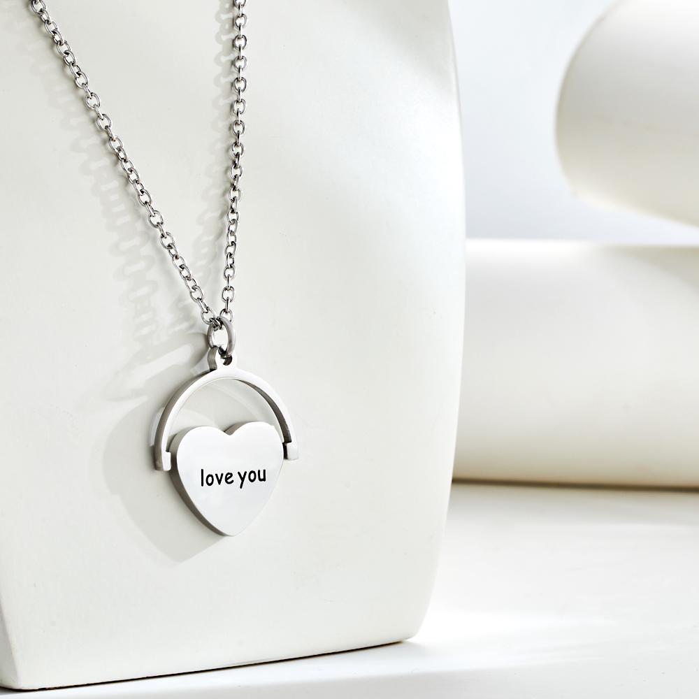 Custom Engraved Heart Photo Necklace Love Flip Pendant for Your Loved Ones - 