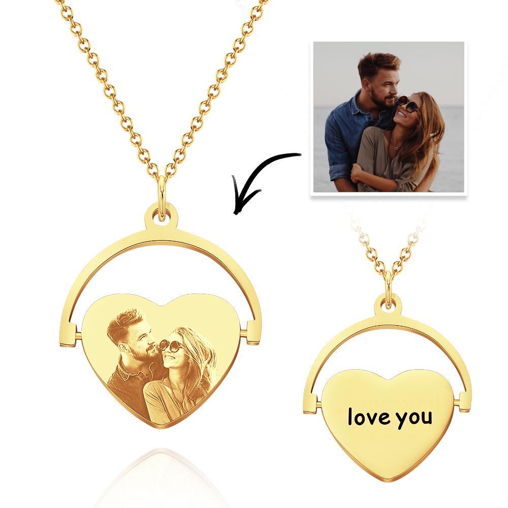 Custom Engraved Heart Photo Necklace Love Flip Pendant for Your Loved Ones - 