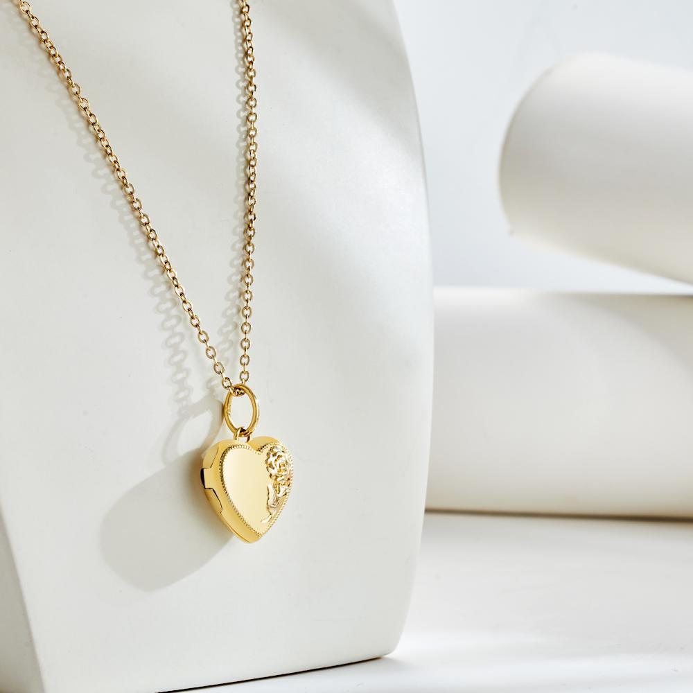 Engravable Photo Locket Necklace Personalized Flower Pendant for Your Loved Ones -