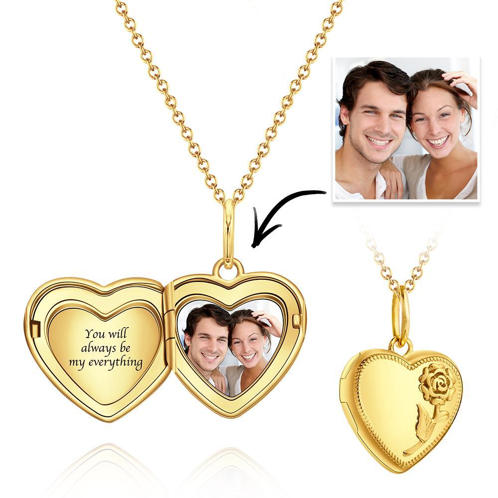 Engravable Photo Locket Necklace Personalized Flower Pendant for Your Loved Ones - 