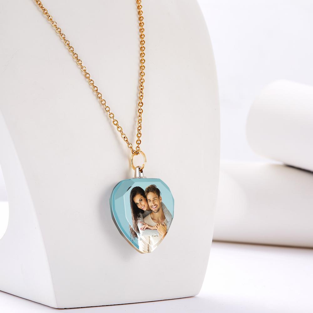 Custom Photo Heart Shaped Crystal Necklace Personalized Charm Pendant Couple's Valentine's Day Gifts - 