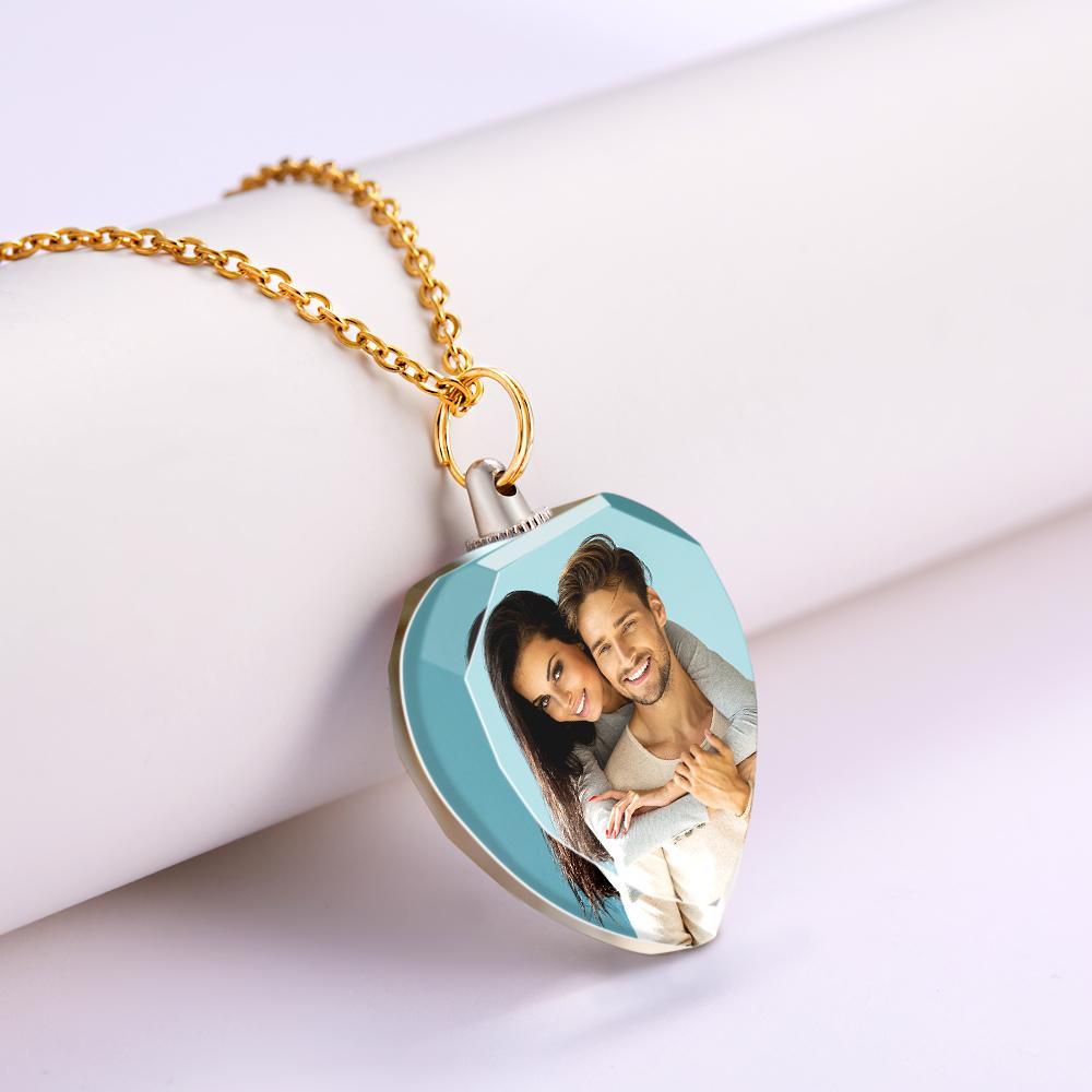 Custom Photo Heart Shaped Crystal Necklace Personalized Charm Pendant Couple's Valentine's Day Gifts - 