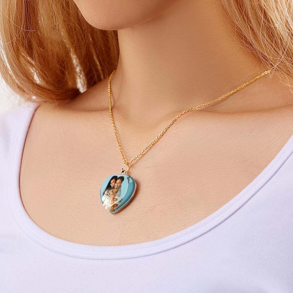 Custom Photo Heart Shaped Crystal Necklace Personalized Charm Pendant Couple's Valentine's Day Gifts -