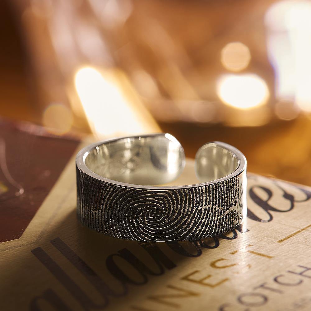 Engraved Ring Fingerprint Ring for Men's Unique Gifts Silver - soufeelus