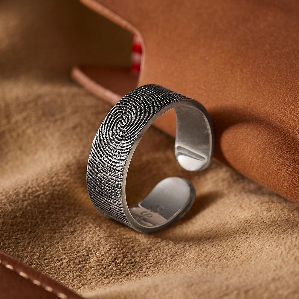 Engraved Ring Fingerprint Ring for Men's Unique Gifts Silver - soufeelus