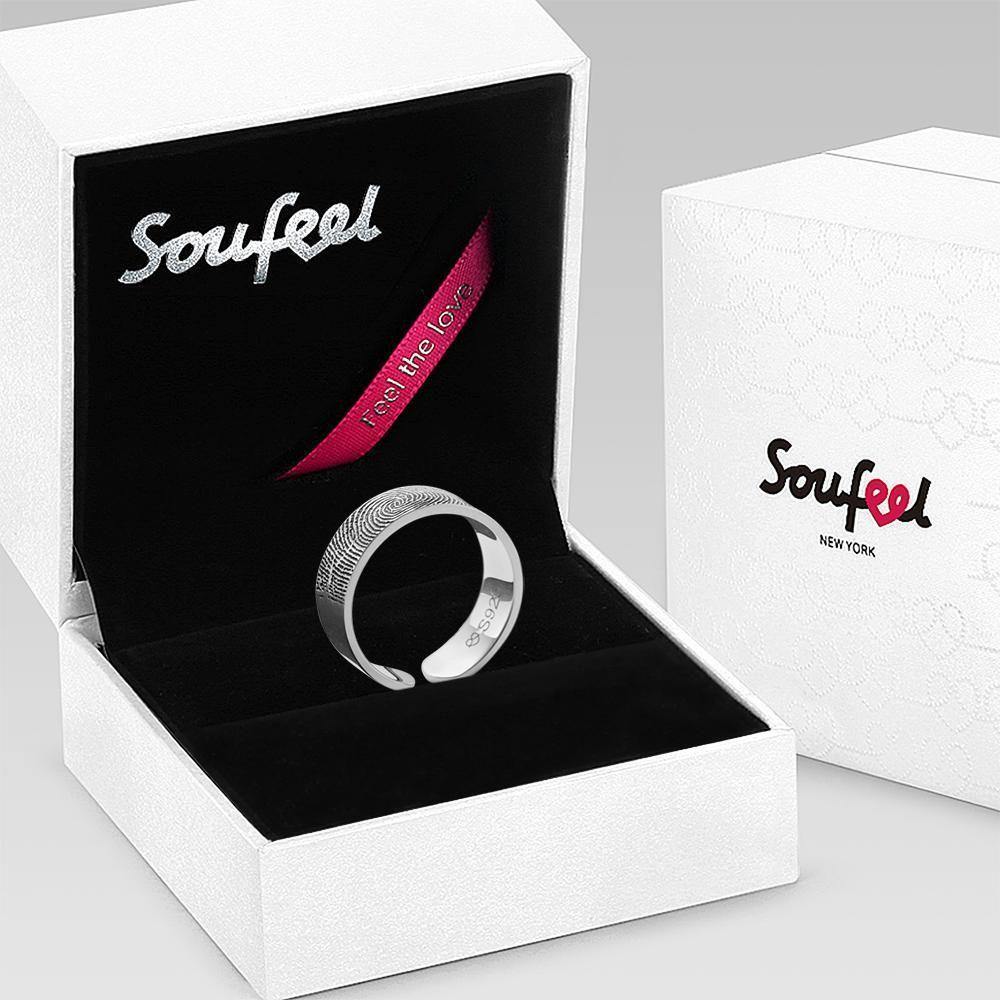 Engraved Ring Fingerprint Ring for Men's Unique Gifts Silver - soufeelus