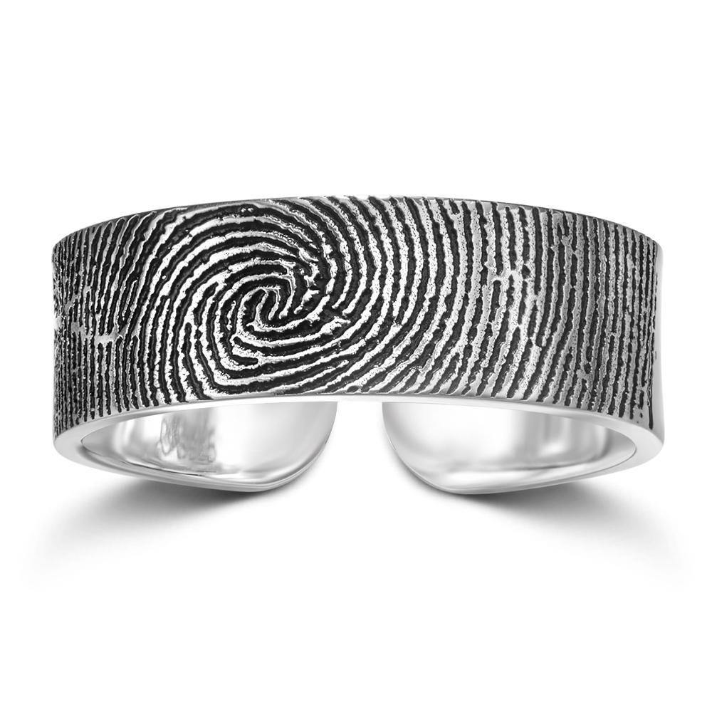 Engraved Ring Fingerprint Ring for Men's Unique Gifts Silver - soufeelus