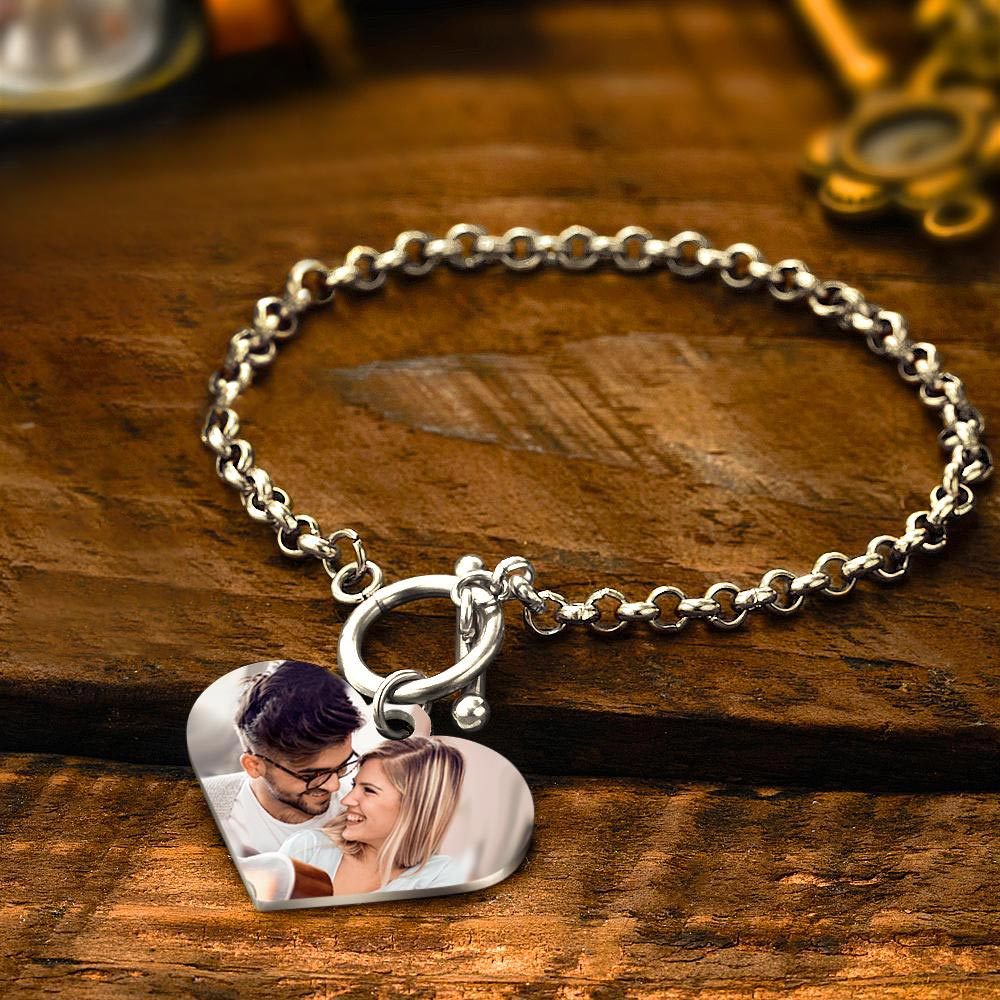 Custom Photo Bracelet with Heart Gifts for Girlfriend