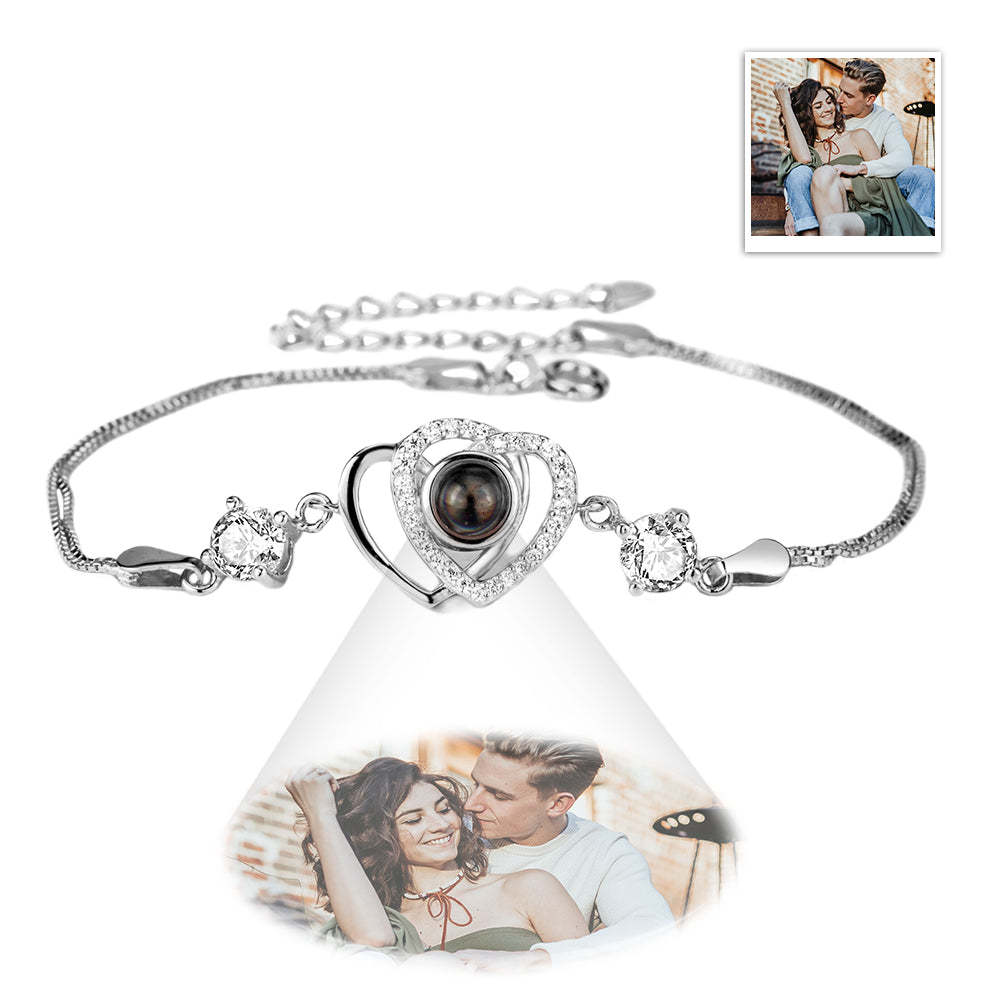Custom Projection Bracelet Double Heart Photo Bracelet Gift for Her - soufeelus