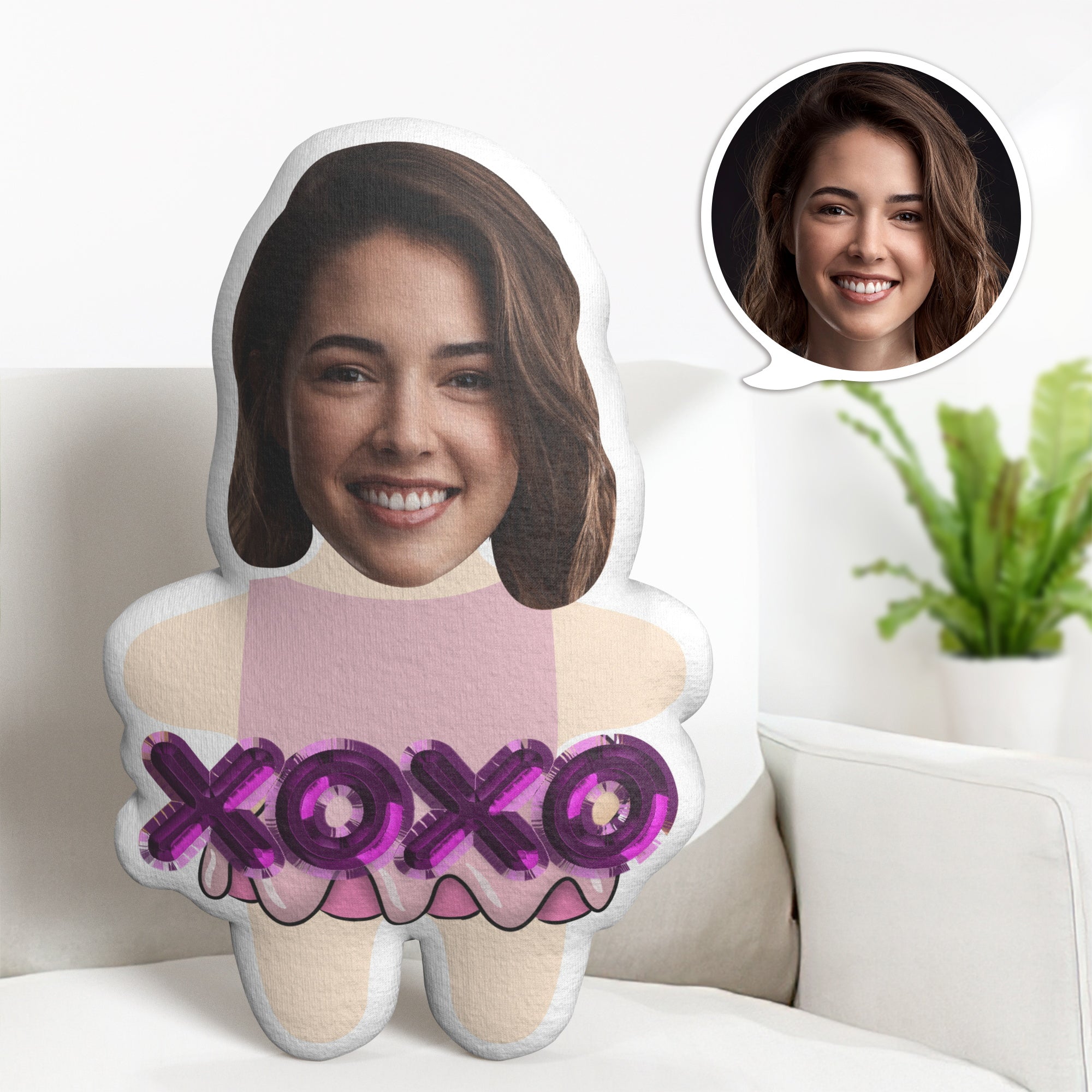 Custom Face Minime Throw Pillow Personalized XOXO Minime Throw Pillow Valentine's Day Gifts - soufeelus