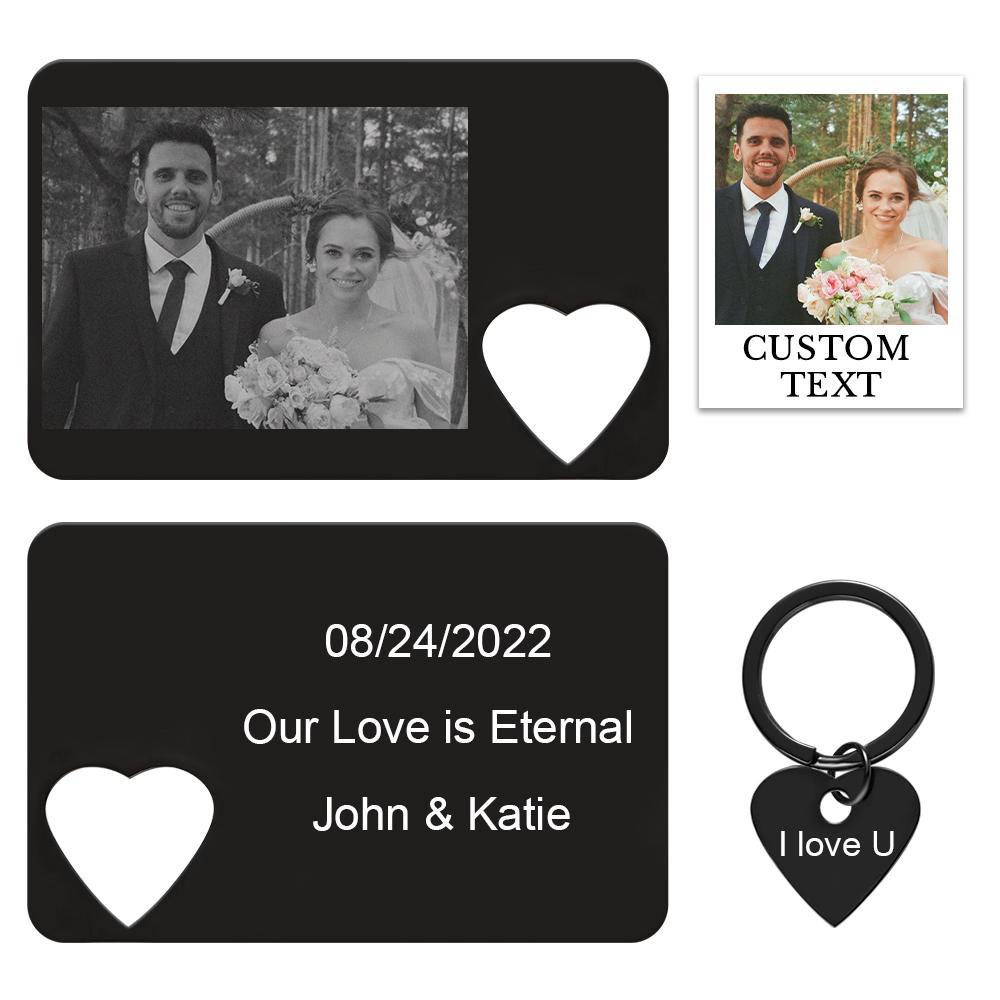 Custom Photo Engraved Wallet Card Keychain Set Creative Couple Gifts - soufeelus