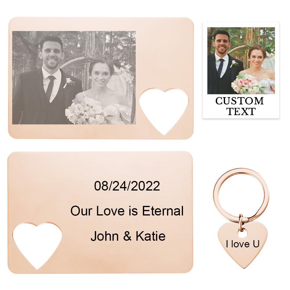 Custom Photo Engraved Wallet Card Keychain Set Creative Couple Gifts - soufeelus