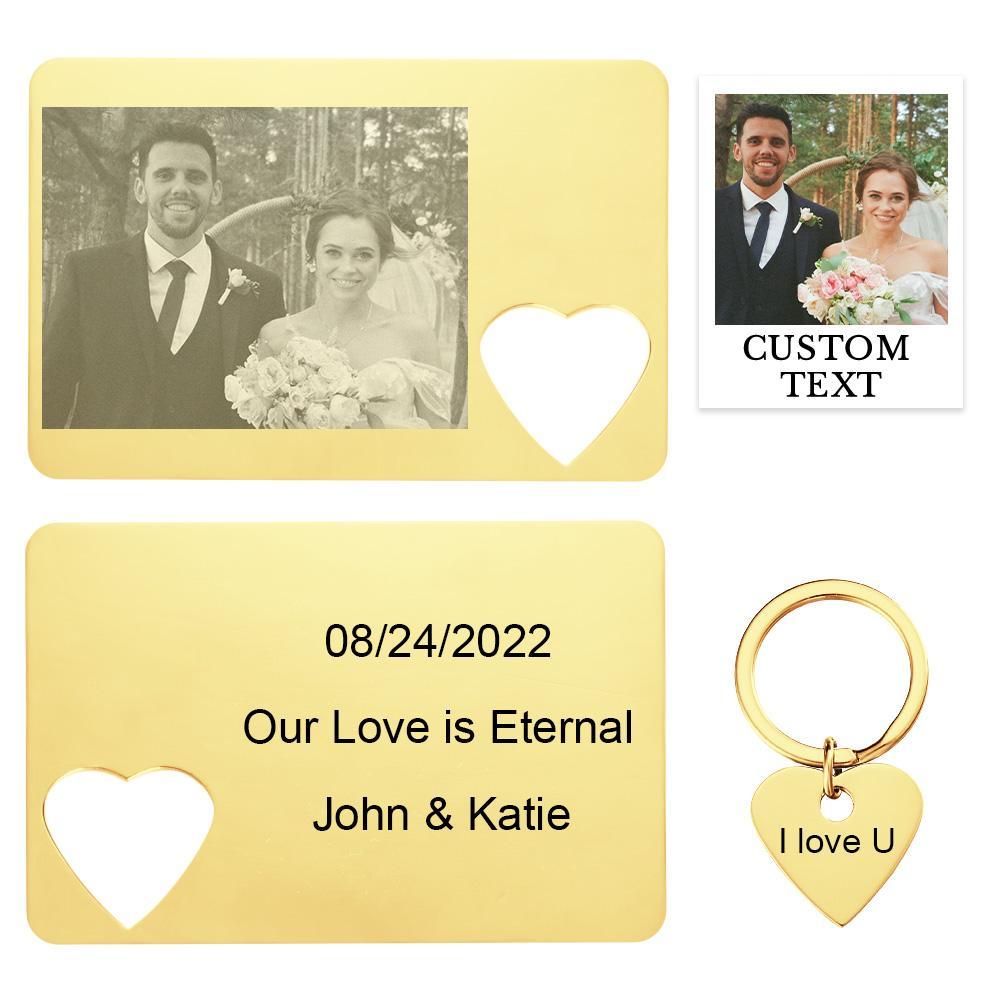 Custom Photo Engraved Wallet Card Keychain Set Creative Couple Gifts - soufeelus