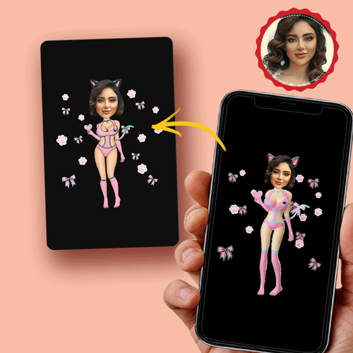 Scannable AR VR Animation 3D Card Virtual Reality Animation AR Graphic Cards Pink Cat Women - soufeelus