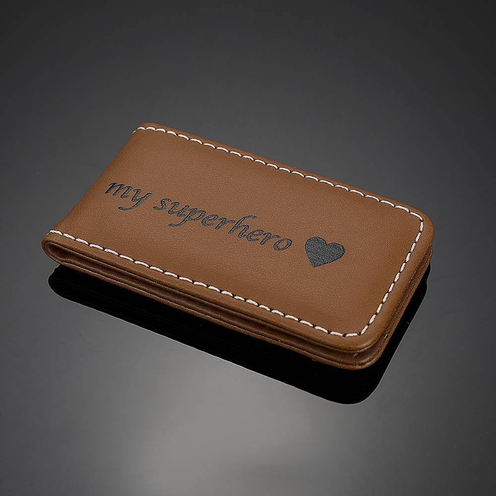 Engraved Money Clip Keepsake Gift Leather Brown - soufeelus