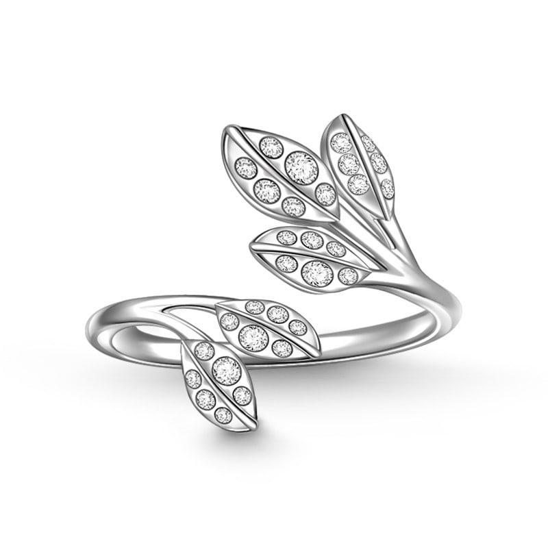 Crystal Leaf Ring 925 Sterling Silver