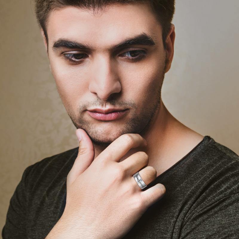 Engraved Men's Band Ring Silver - soufeelus