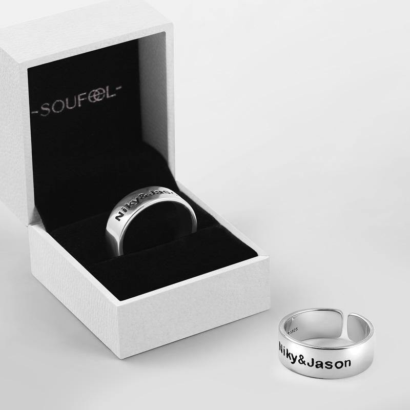 Engraved Men's Band Ring Silver - soufeelus