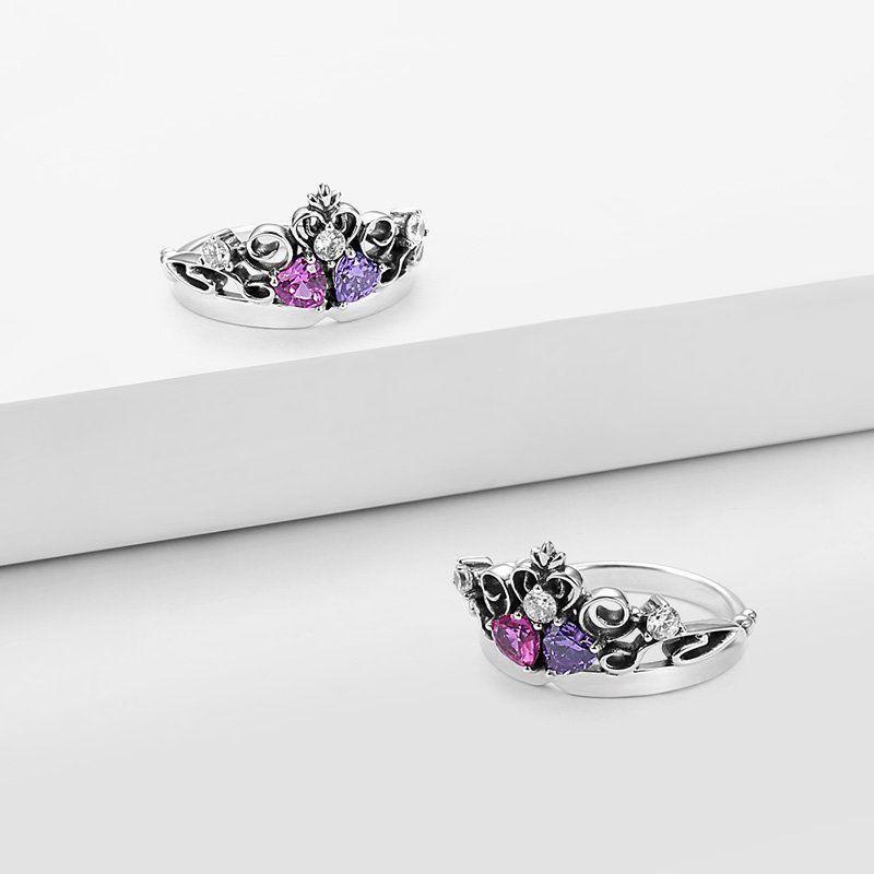 Summer Female Captured Hearts Tiara Ring Pink Purple White 925 Sterling Silver