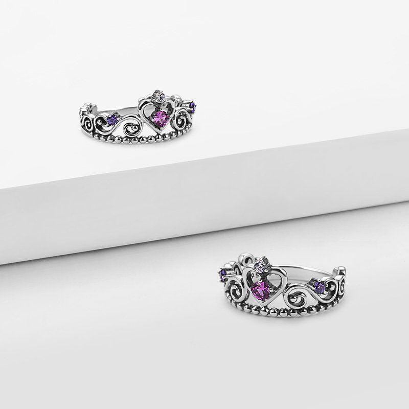 Summer Female Captured Hearts Tiara Ring Purple 925 Sterling Silver