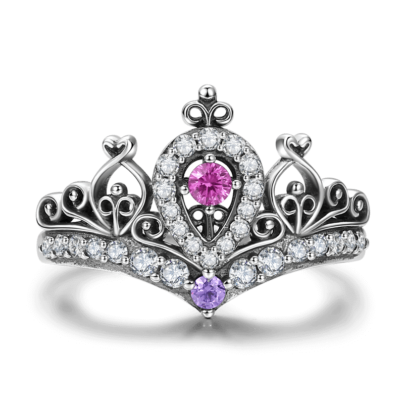 Summer Female Captured Hearts Tiara Ring Pink Purple 925 Sterling Silver