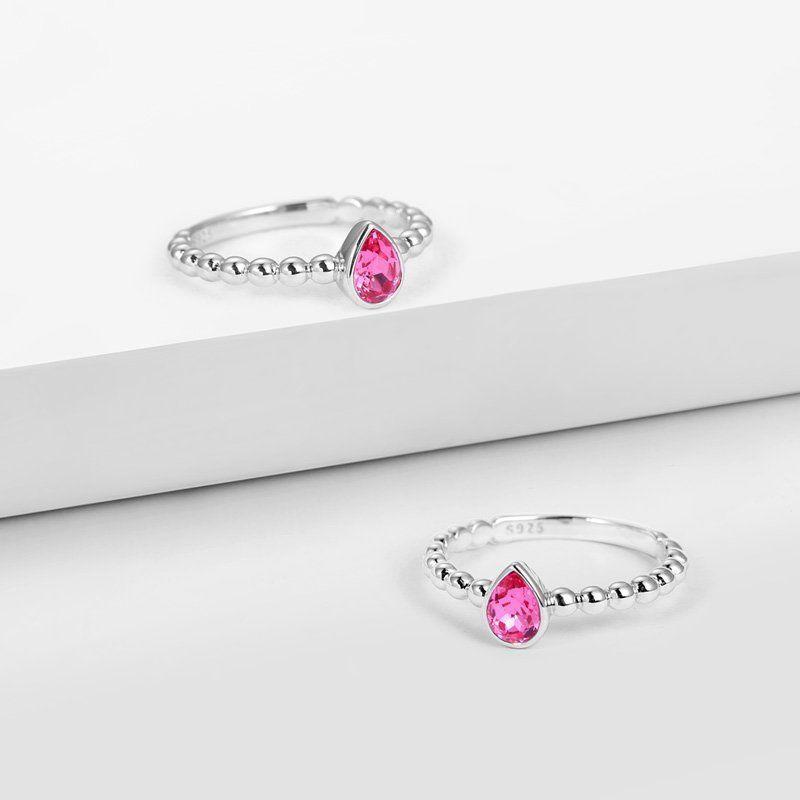 Pink Droplet Promise Ring 925 Sterling Silver