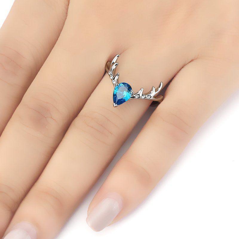 Christmas Reindeer Ring Platinum Plated 925 Sterling Silver