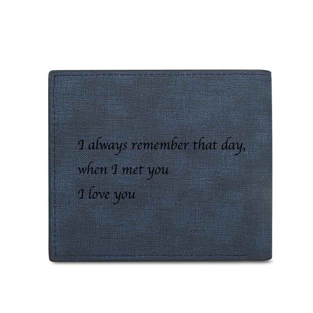 Men's Bifold Custom Inscription Photo Engraved Wallet - Blue Leather - soufeelus