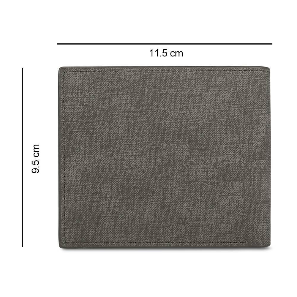 Men's Bifold Custom Inscription Photo Engraved Wallet - Grey Leather Gift for Family