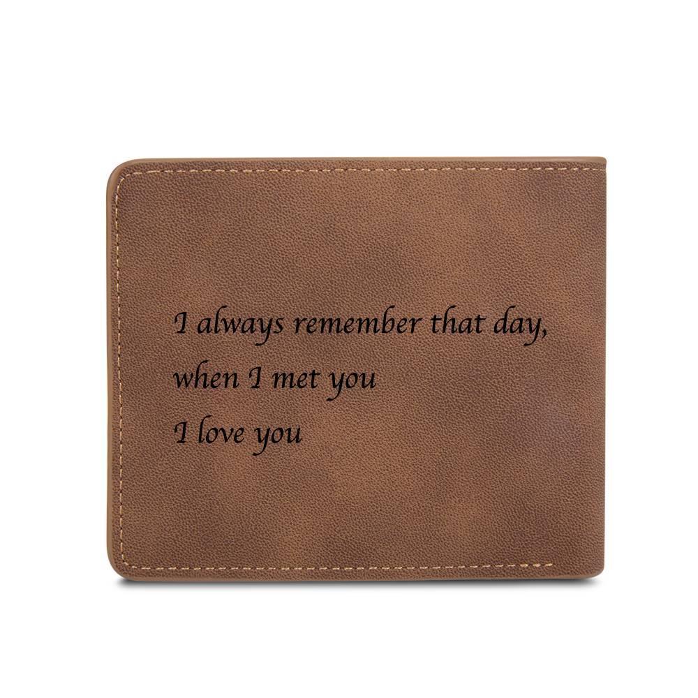 Men's Bifold Custom Inscription Photo Engraved Wallet - Brown Leather - soufeelus