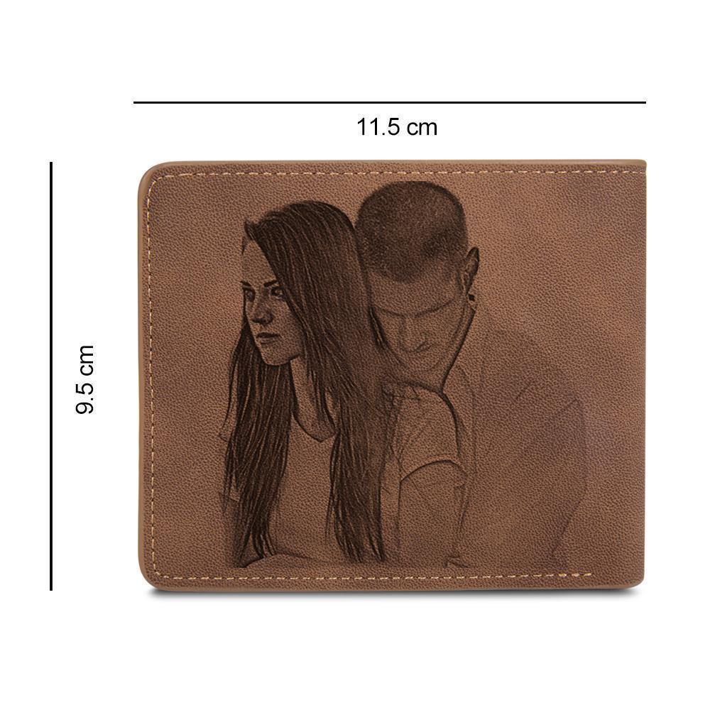 Men's Bifold Custom Inscription Photo Wallet Two Pictures - Brown Leather - soufeelus